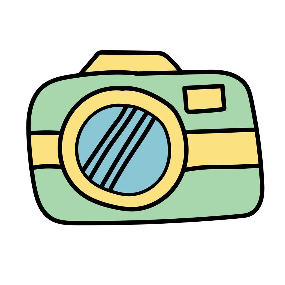 Doodle sticker funny vintage camera vector