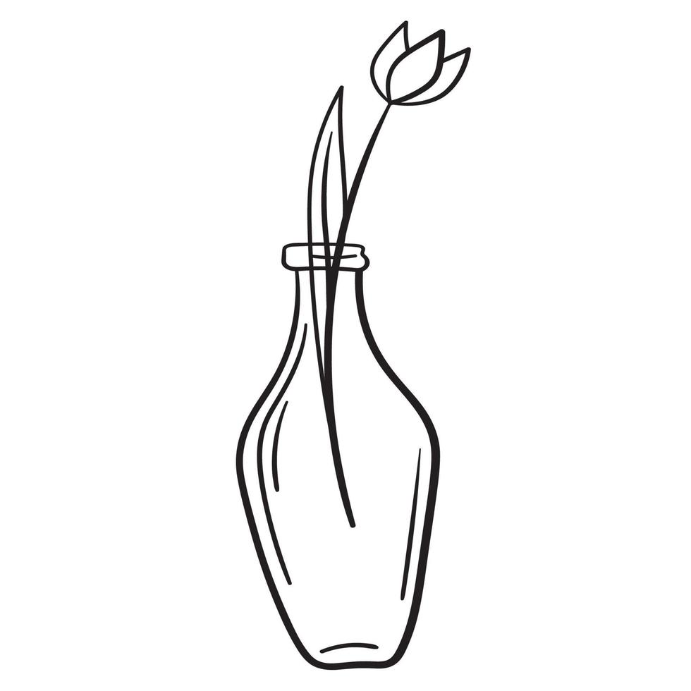 Doodle flowers in a vase of an unusual shape, indoor plants vector