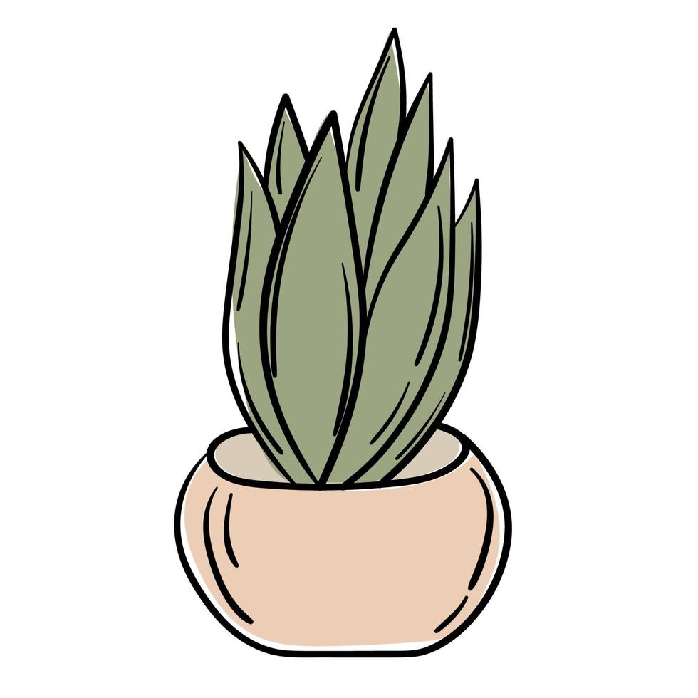 Doodle sticker cute houseplant in a pot vector