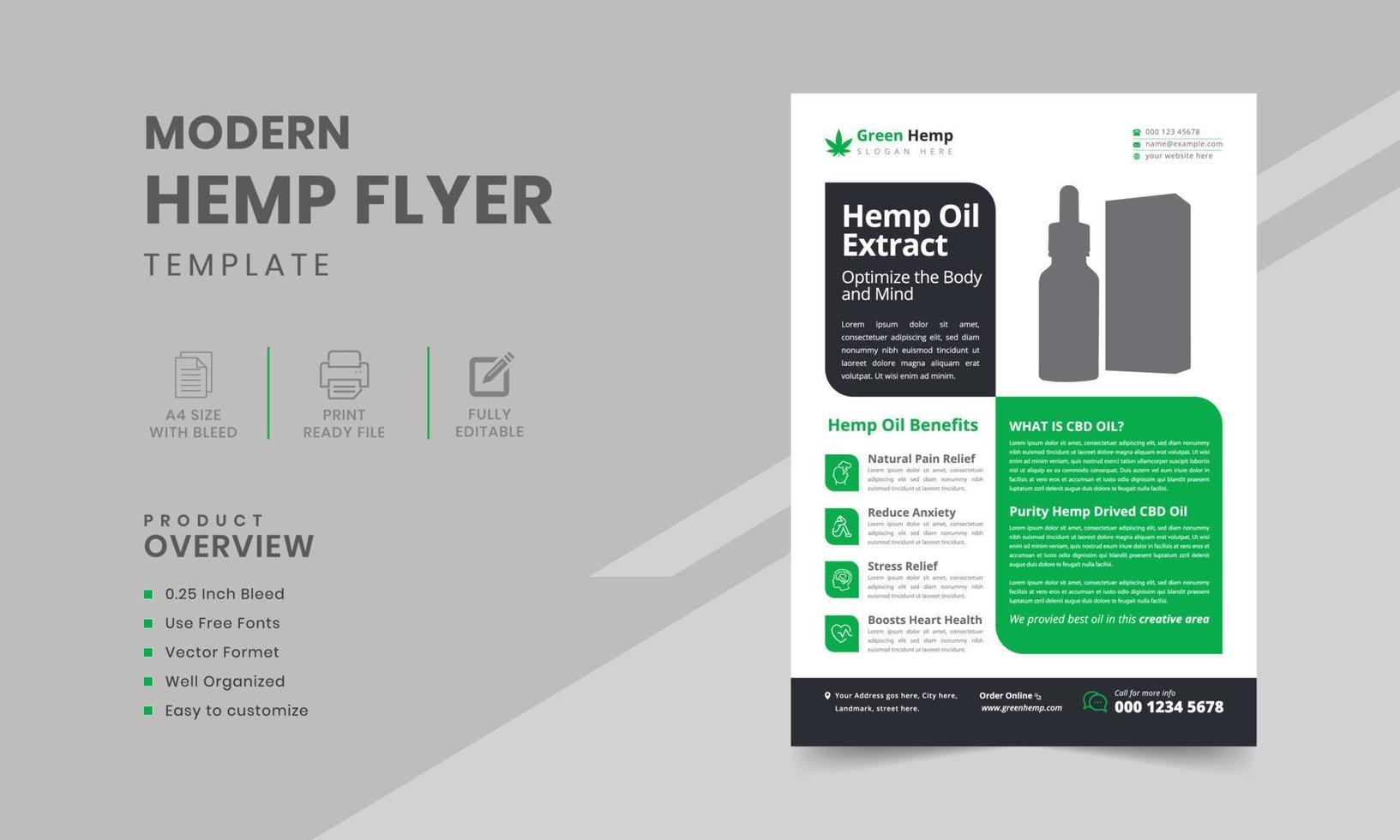 Hemp or cbd product sale flyer template. Cannabis sativa product sale flyer design vector