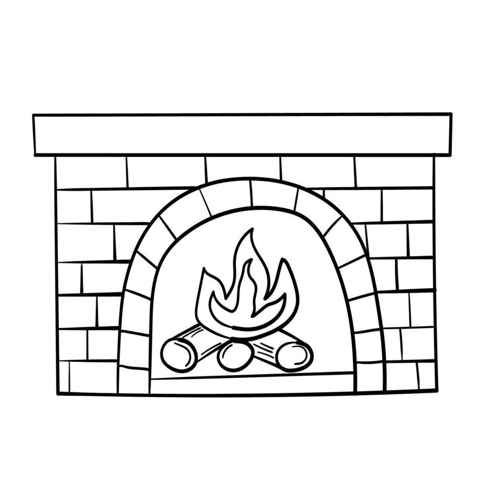 Doodle sticker of a cozy fireplace vector