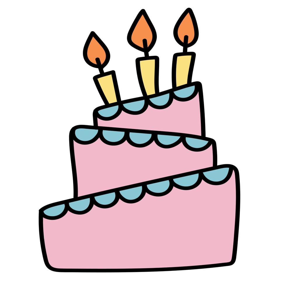 Doodle sticker with cute birthday cake vector