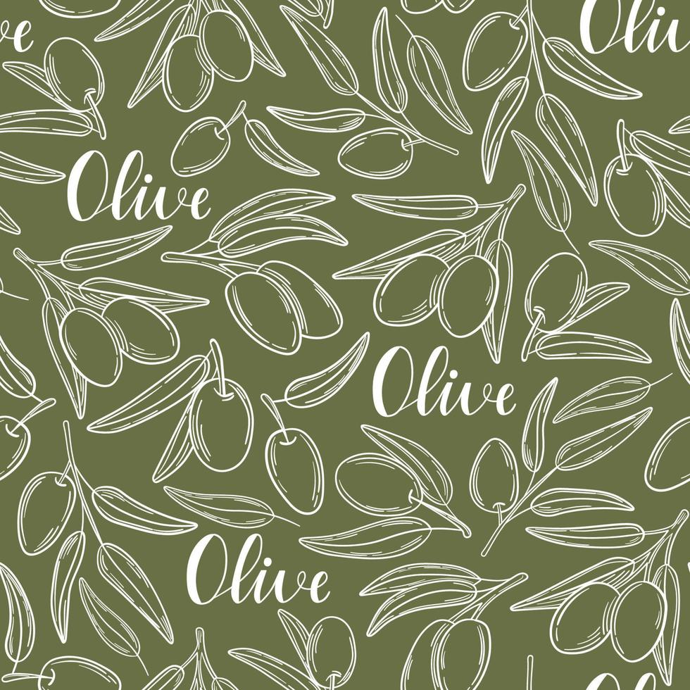 Simple olive pattern with twigs and berries vector