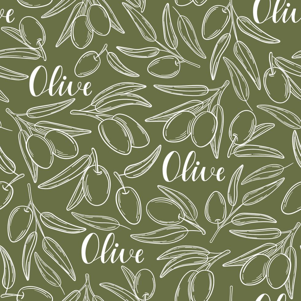 Simple olive pattern with twigs and berries vector