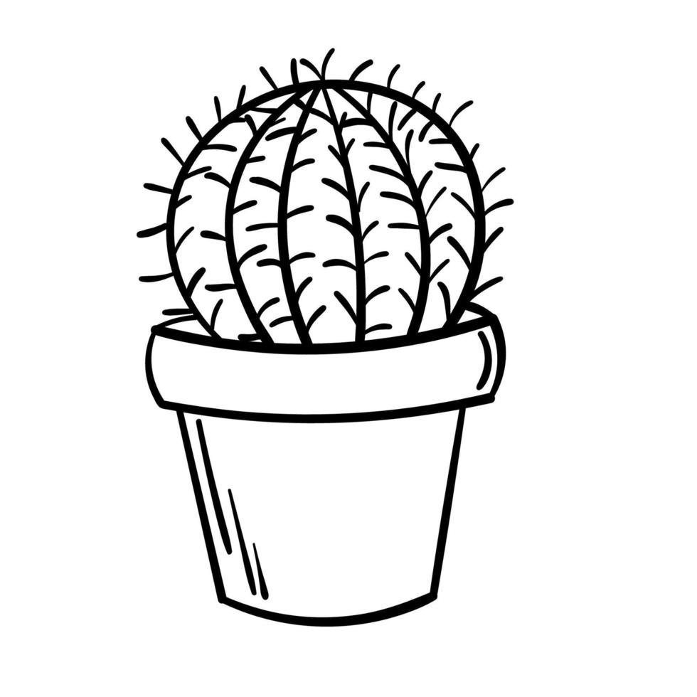 Doodle sticker pot with cute cactus vector