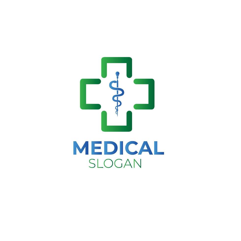 Cross medical with heart shape outline illustration for logo template design. vector