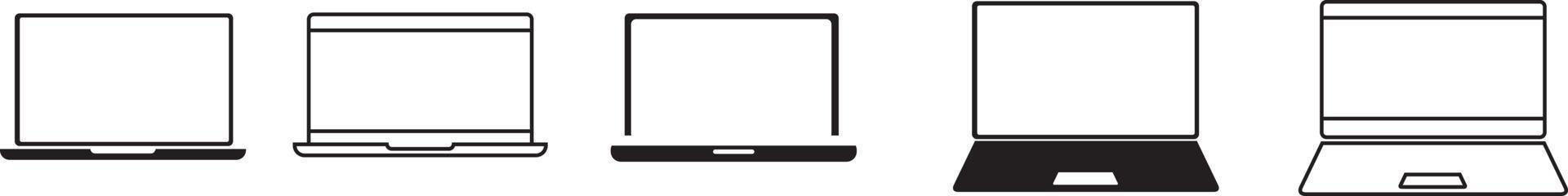 Laptop icons set. Laptop different style. collection Laptops or notebook computer. Flat and line icon vector