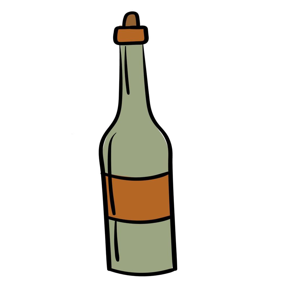 Doodle sticker bottle with alcoholic drink vector