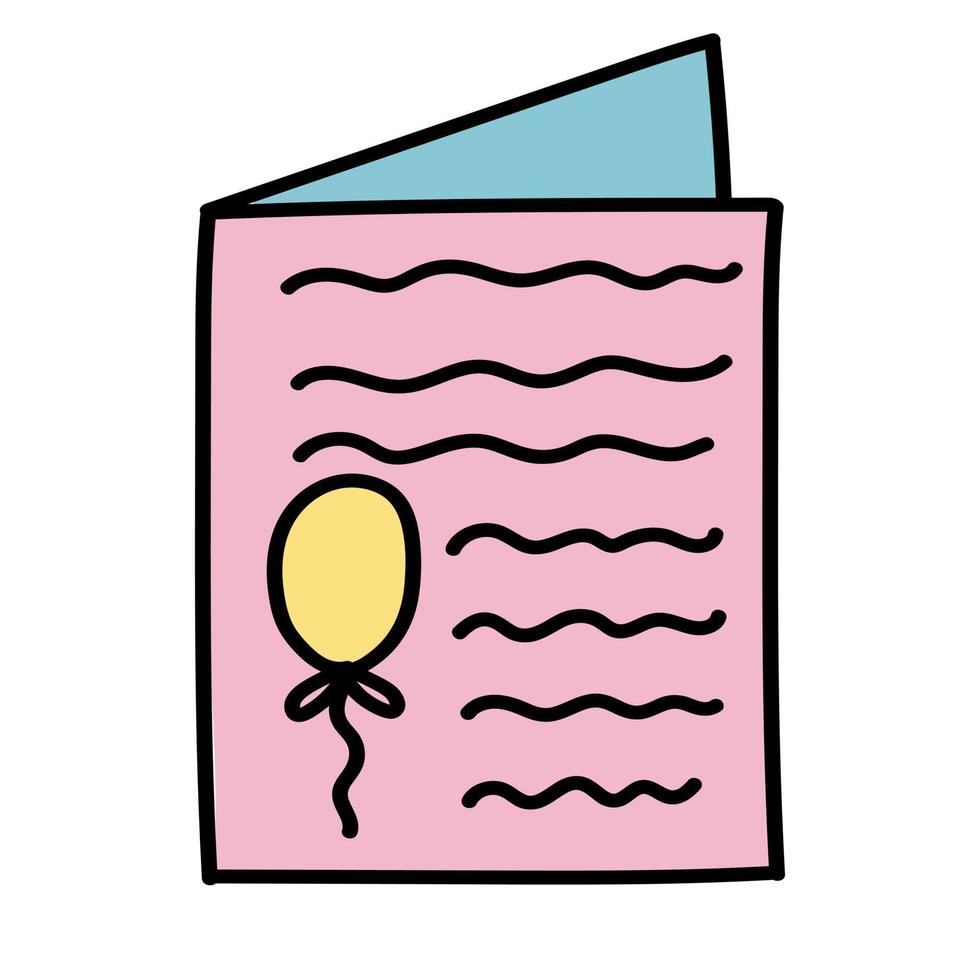 Doodle sticker greeting card with balloon vector
