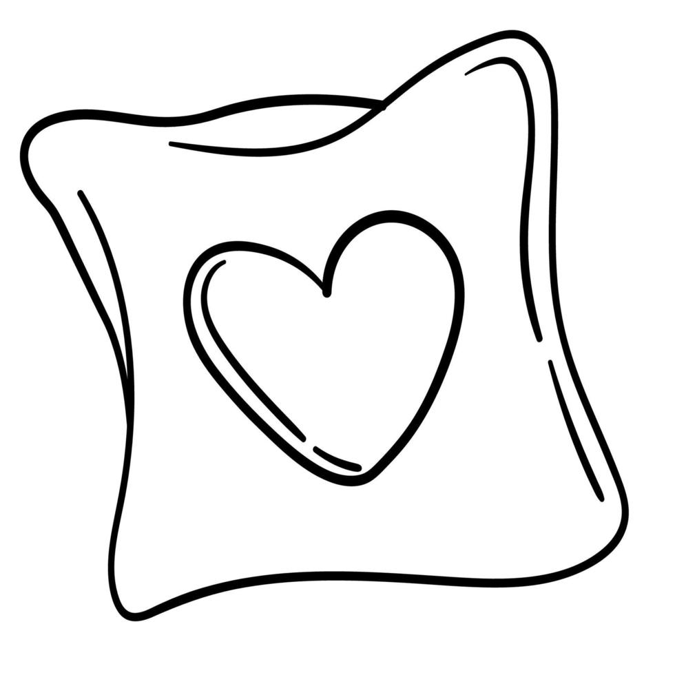 Doodle sticker of a cute pillow with a heart vector