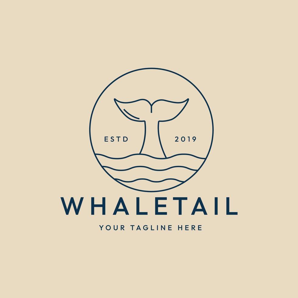 logotipo, icono y símbolo de arte de línea de cola de ballena, con diseño de ilustración de vector de emblema