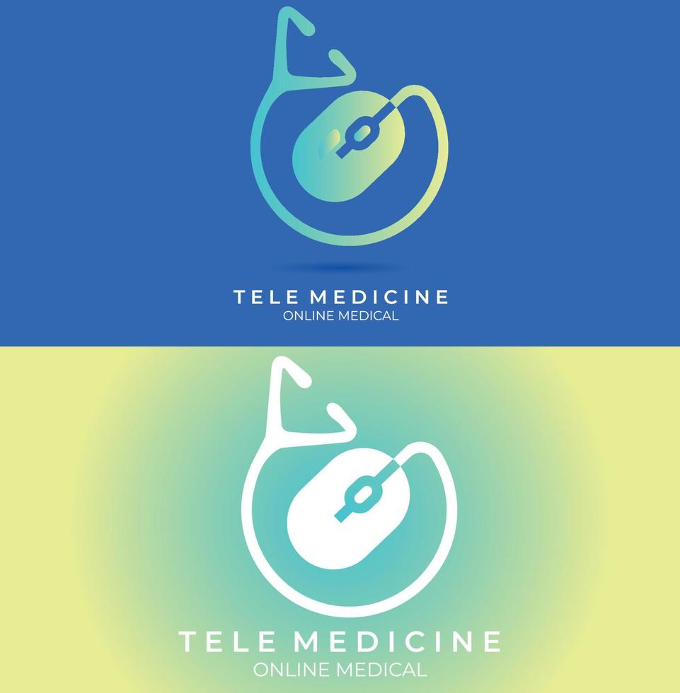 Web Doctor online virtual services logo design vector. Consultation to doctors Online browser PC Mouse illustration symbol. Tele medicine service vector logo. Stethoscope and signal vector icons.