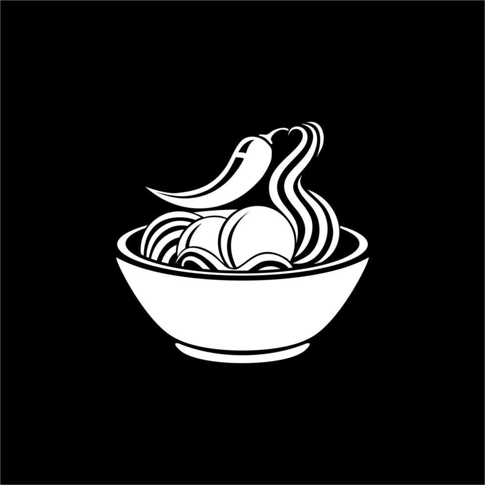 Spice Meat Balls in the Cup. Silhouette of the Noodle Bowl for Logo or Graphic Design Element. Bakso. Vector Illustration