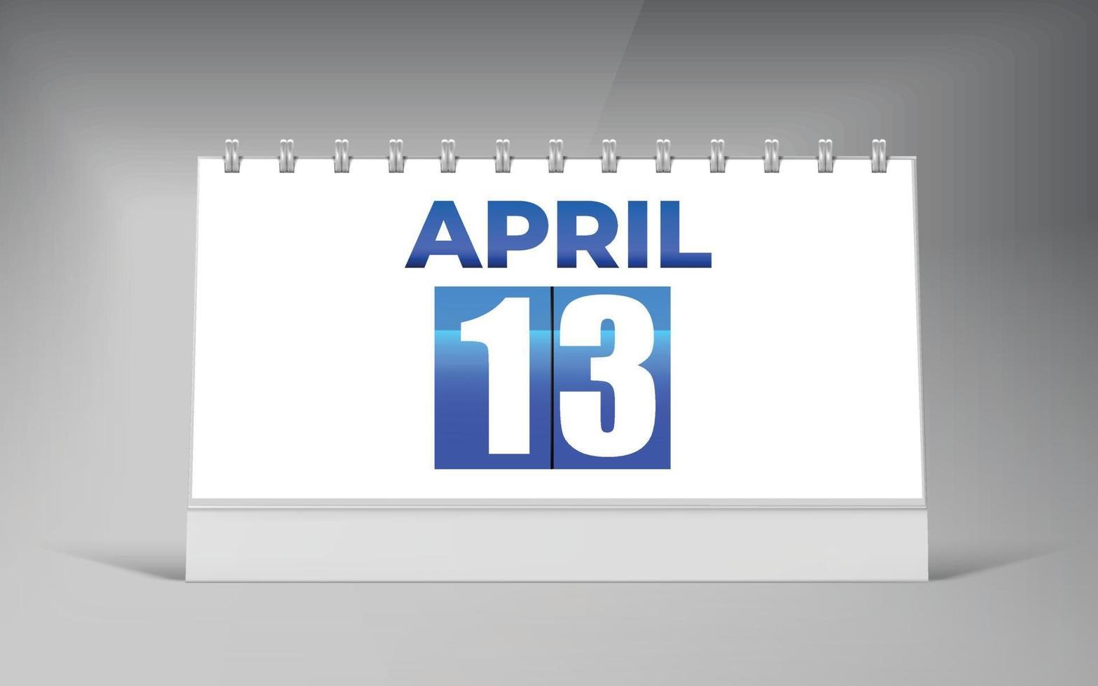 13 de abril, plantilla de diseño de calendario de escritorio. diseño de calendario de fecha única. vector