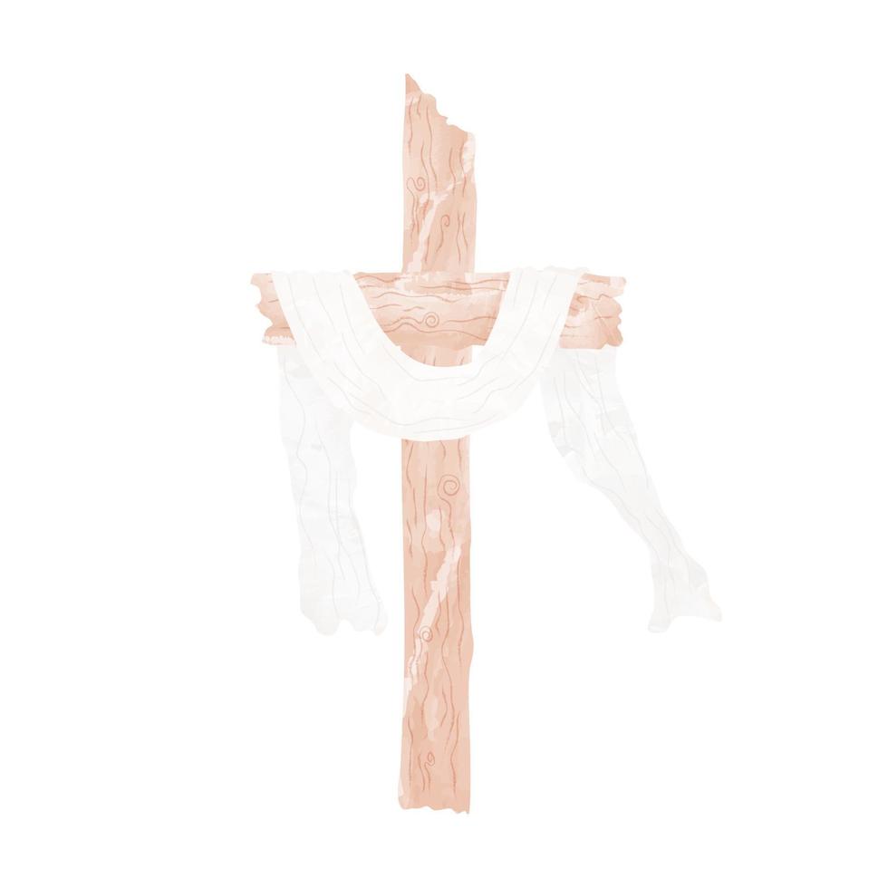 Crucifix or Cross He is Risen Resurrection of Christ Easter Wedding Christening Watercolor Painting vector