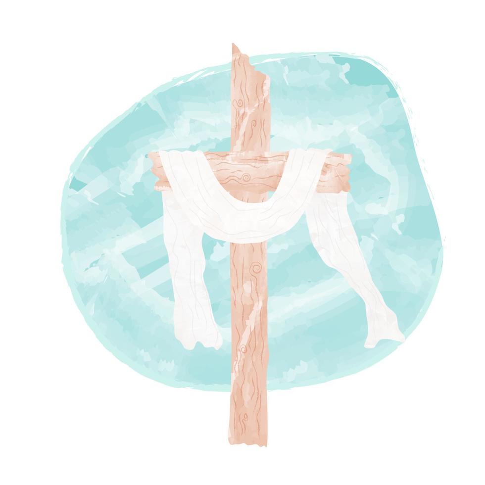 Crucifix or Cross in the Sky He is Risen Resurrection of Christ Easter Wedding Christening Watercolor Painting vector