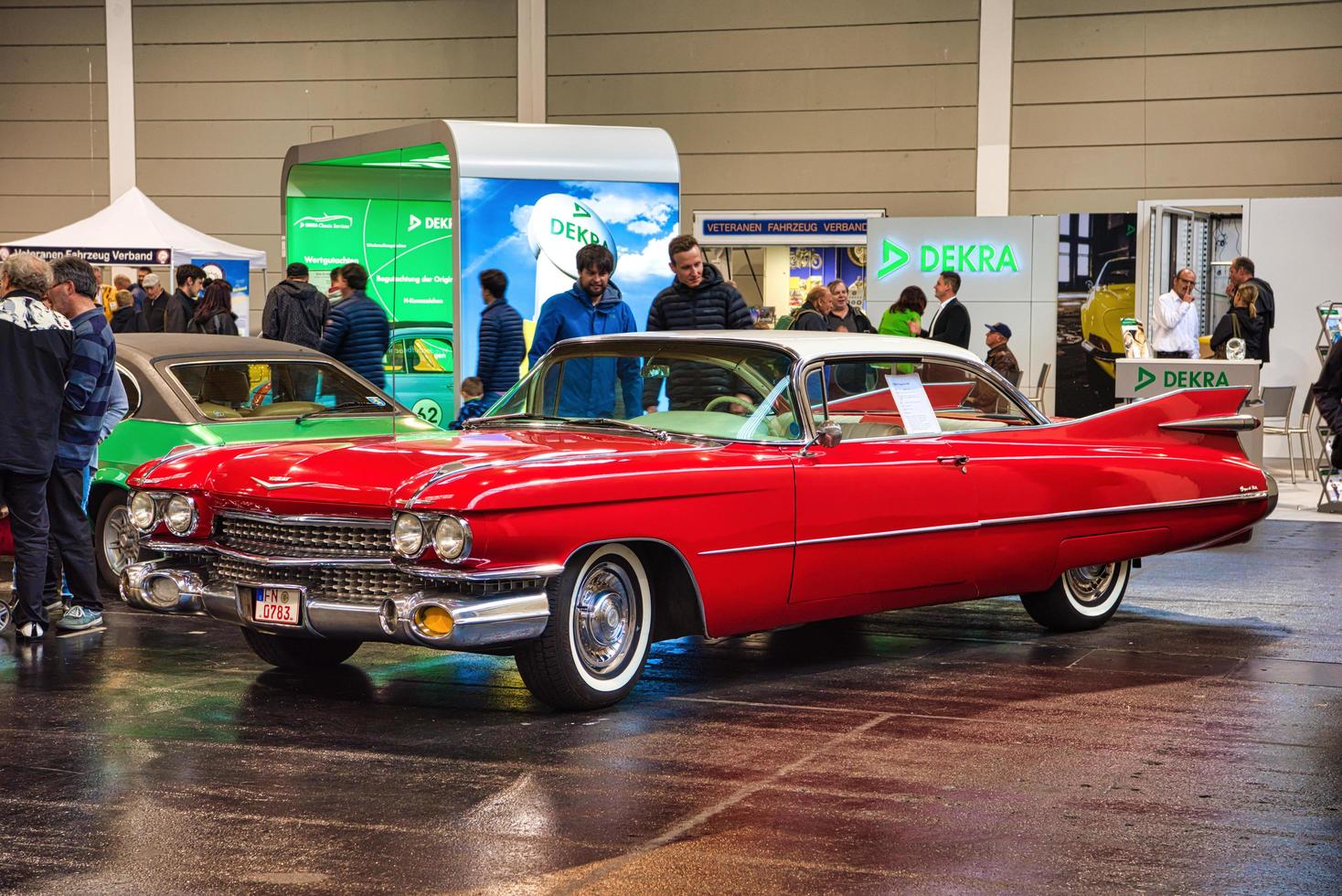 FRIEDRICHSHAFEN - MAY 2019 white red CADILLAC COUPE DE VILLE 1959 coupe at Motorworld Classics Bodensee on May 11, 2019 in Friedrichshafen, Germany photo