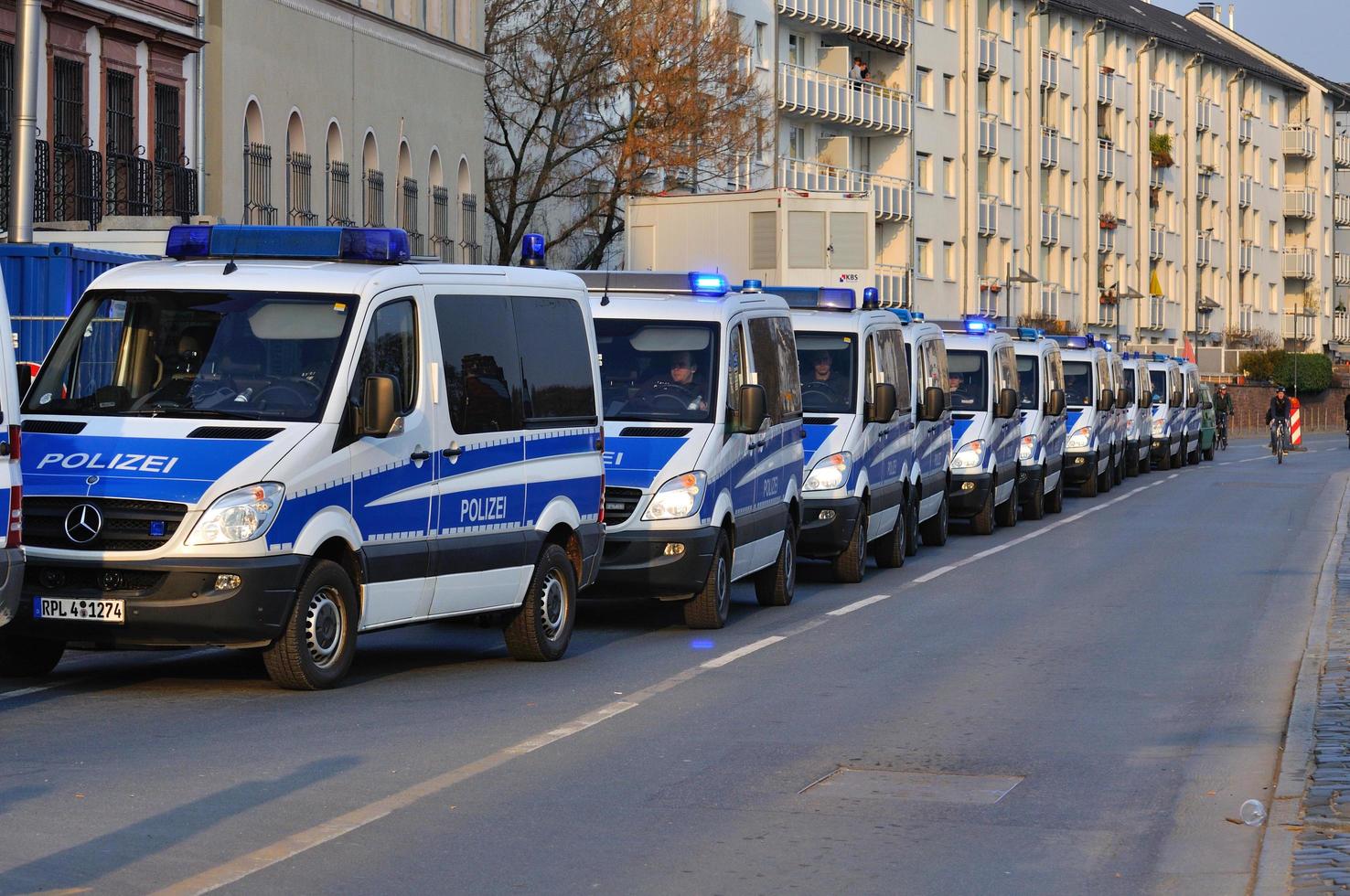 FRANKFURT, GERMANY - MARCH 18, 2015 Police cars, Demonstration Blockupy photo