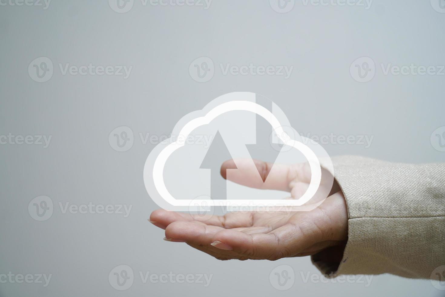 The cloud virtual screen, online storage concept. photo