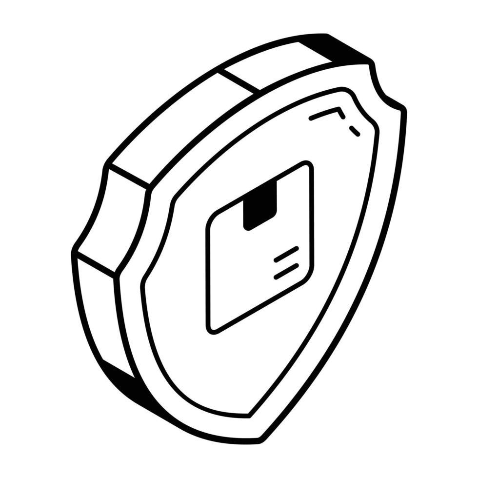 Box and shield, concept of product insurance linear icon vector