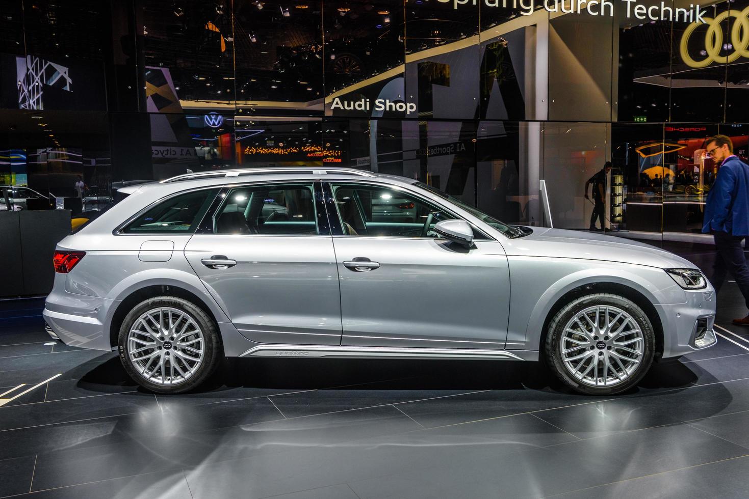 FRANKFURT, GERMANY - SEPT 2019 silver gray AUDI A4 ALLROAD QUATTRO AVANT B9 8W estate wagon combi family car, IAA International Motor Show Auto Exhibtion photo