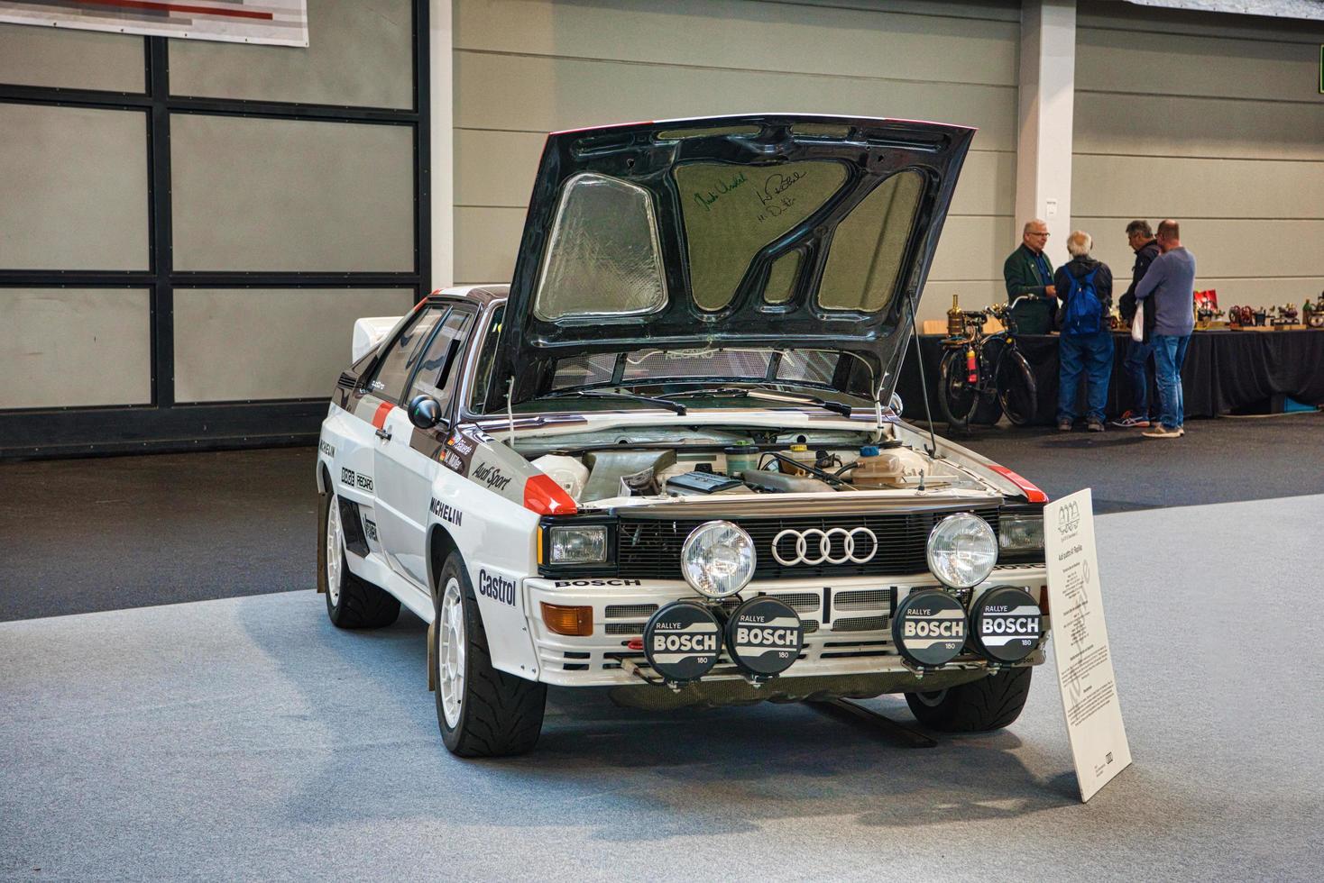 FRIEDRICHSHAFEN - MAY 2019 white AUDI QUATTRO A1 TYPE 81 85 1980 sedan at Motorworld Classics Bodensee on May 11, 2019 in Friedrichshafen, Germany photo