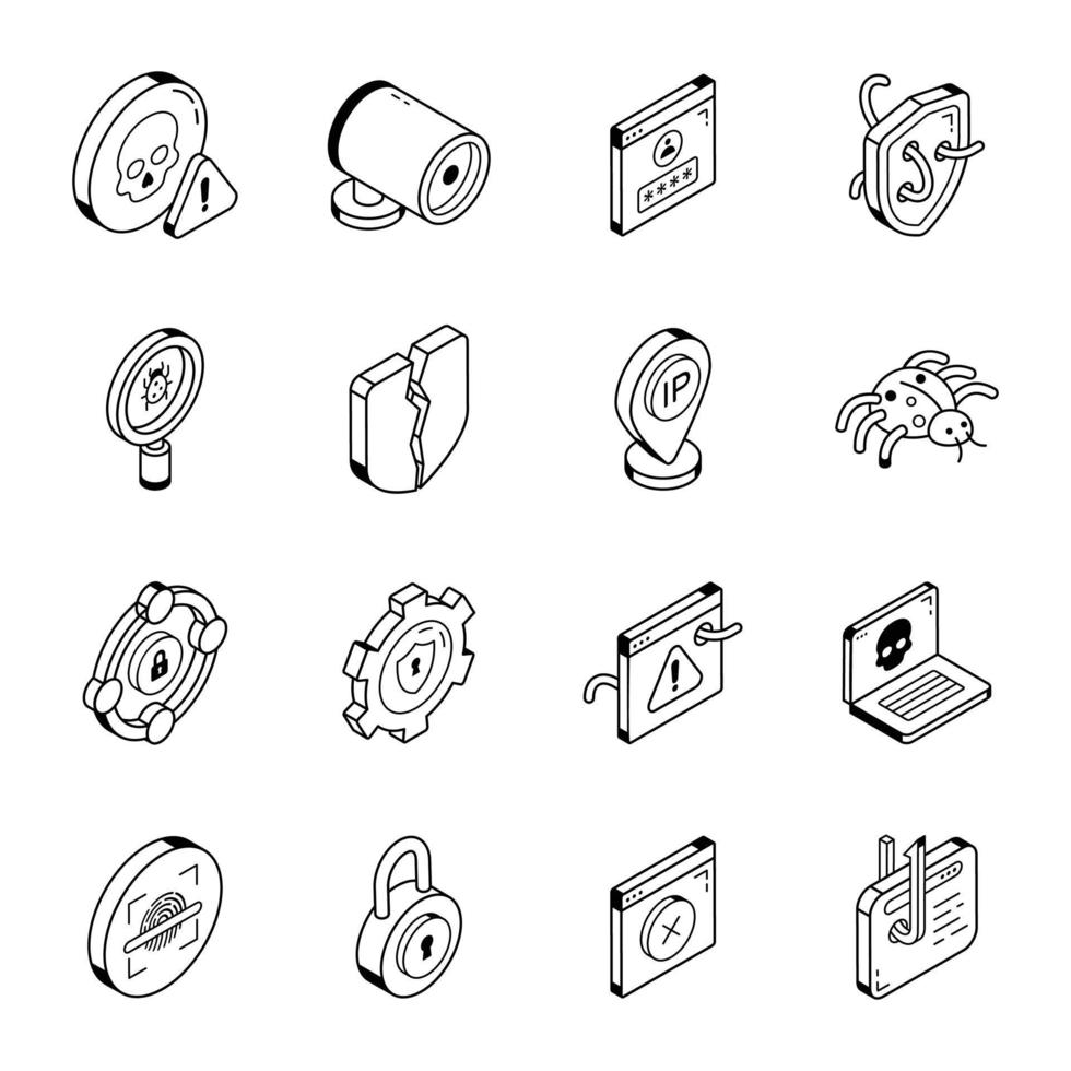 Set of Cybercrime and Hacking Line Icons Pack vector