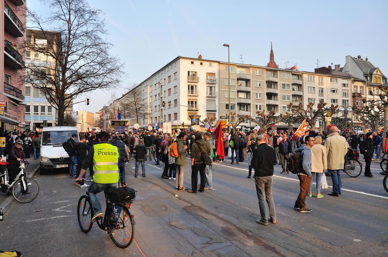 FRANKFURT, GERMANY - MARCH 18, 2015 Crowds of protesters, Demonstration Blockupy photo