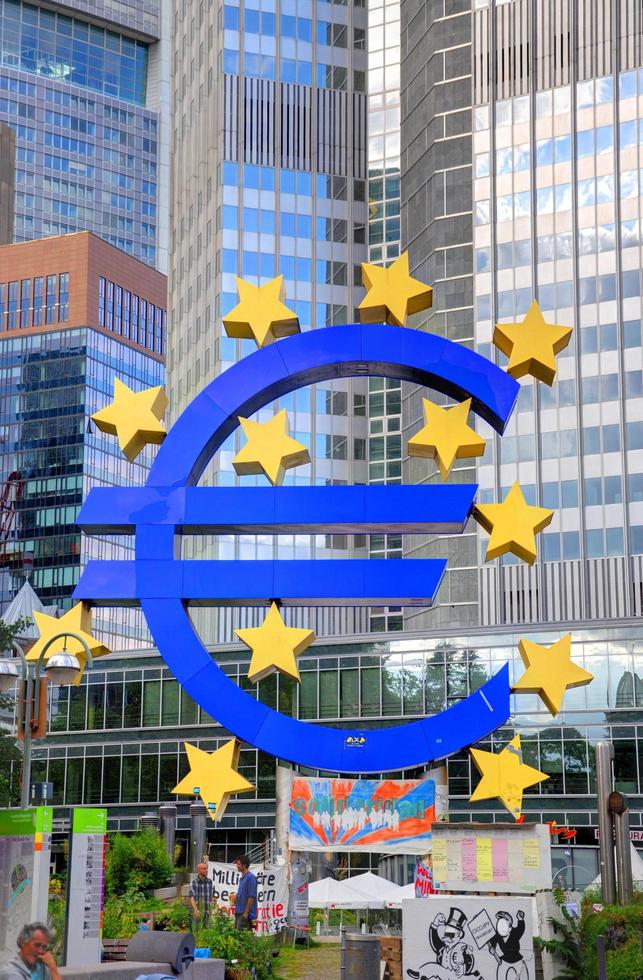 FRANKFURT, GERMANY - JUL 12 European Central Bank in Frankfurt with Euro Sign photo