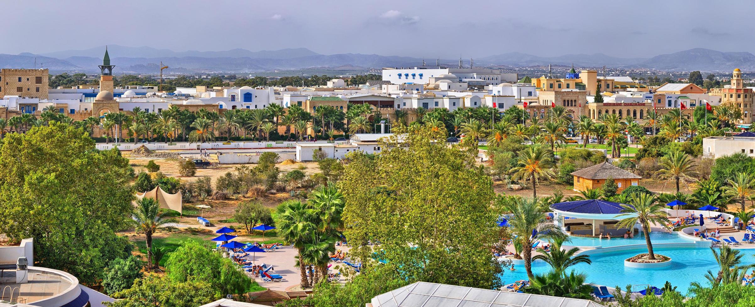 HAMMAMET, TUNISIA - OCT 2014 Swimming pool in luxury hotel on October 10, 2014 in Hammamet, Tunisia photo