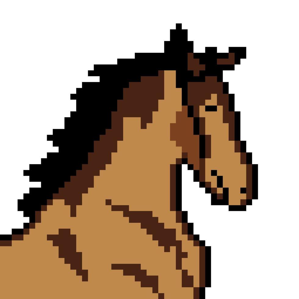 Horse head with pixel art on white background. vector
