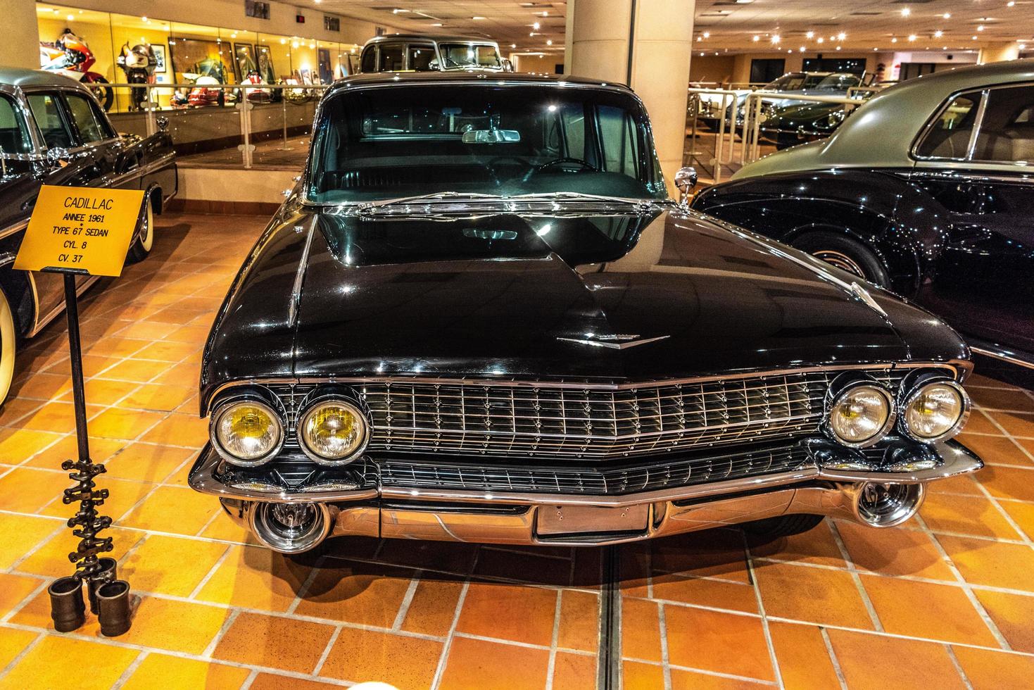 FONTVIEILLE, MONACO - JUN 2017 black CADILLAC 67 SEDAN 1961 in Monaco Top Cars Collection Museum photo