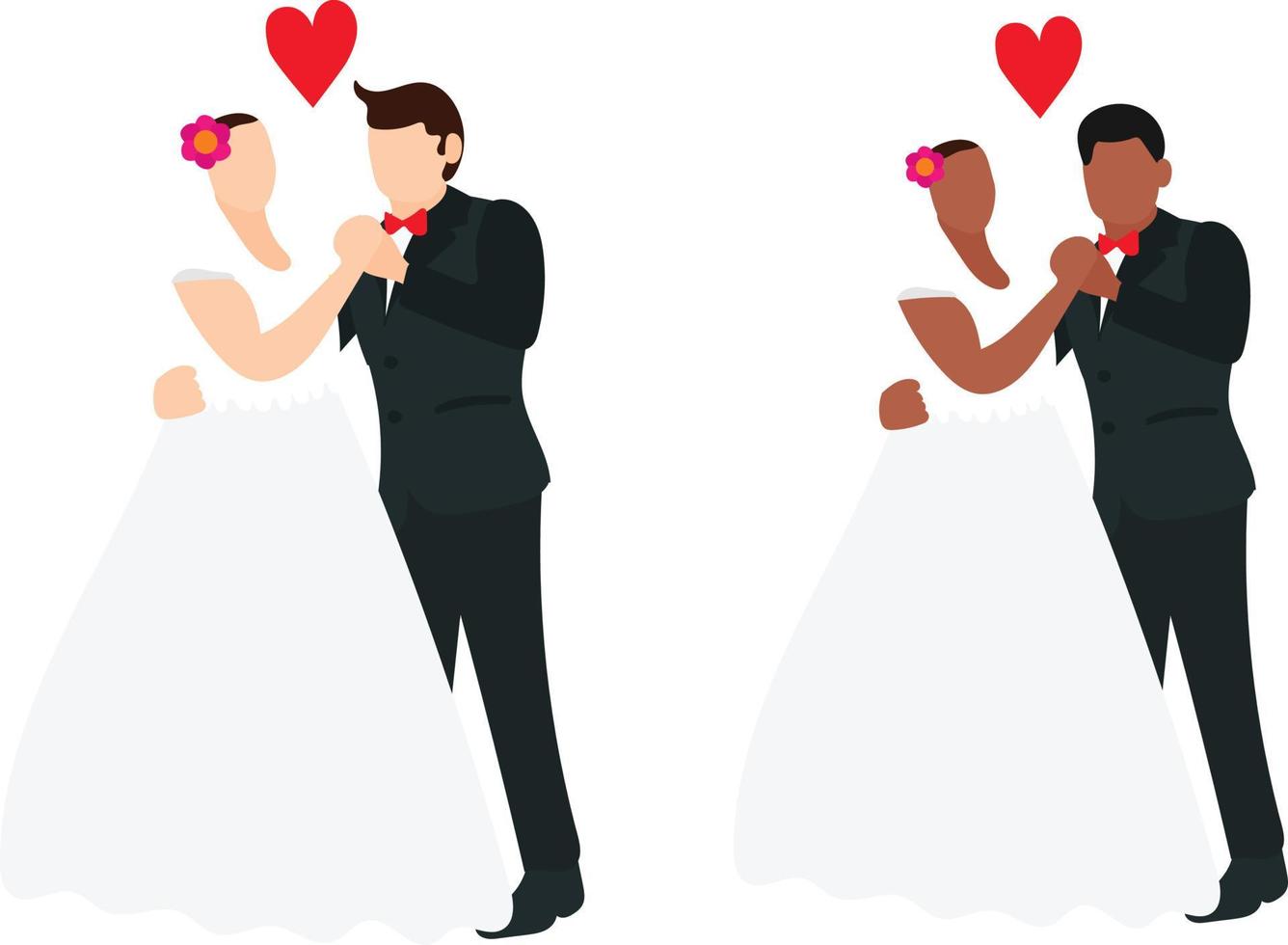 marido y mujer casados. ilustración de carácter blanco y africano de una pareja enamorada. vector