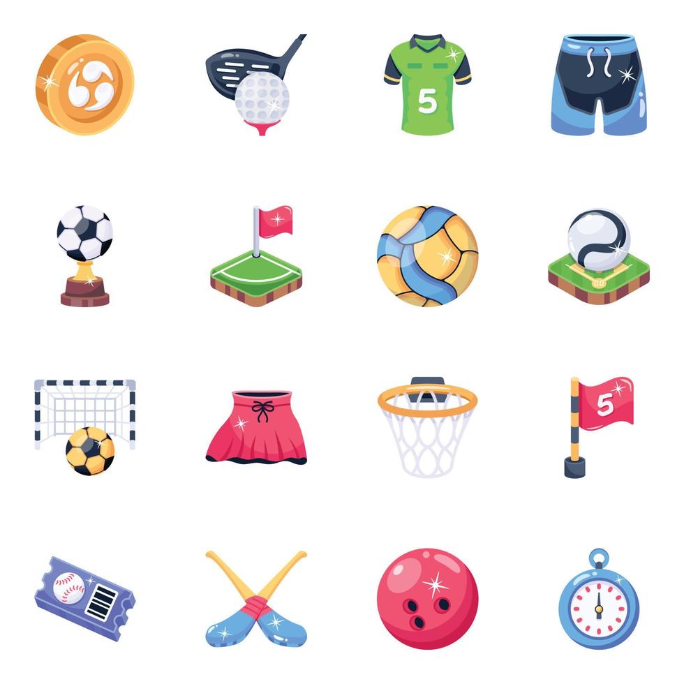Set of 16 Gaming and Sports Flat Icons vector