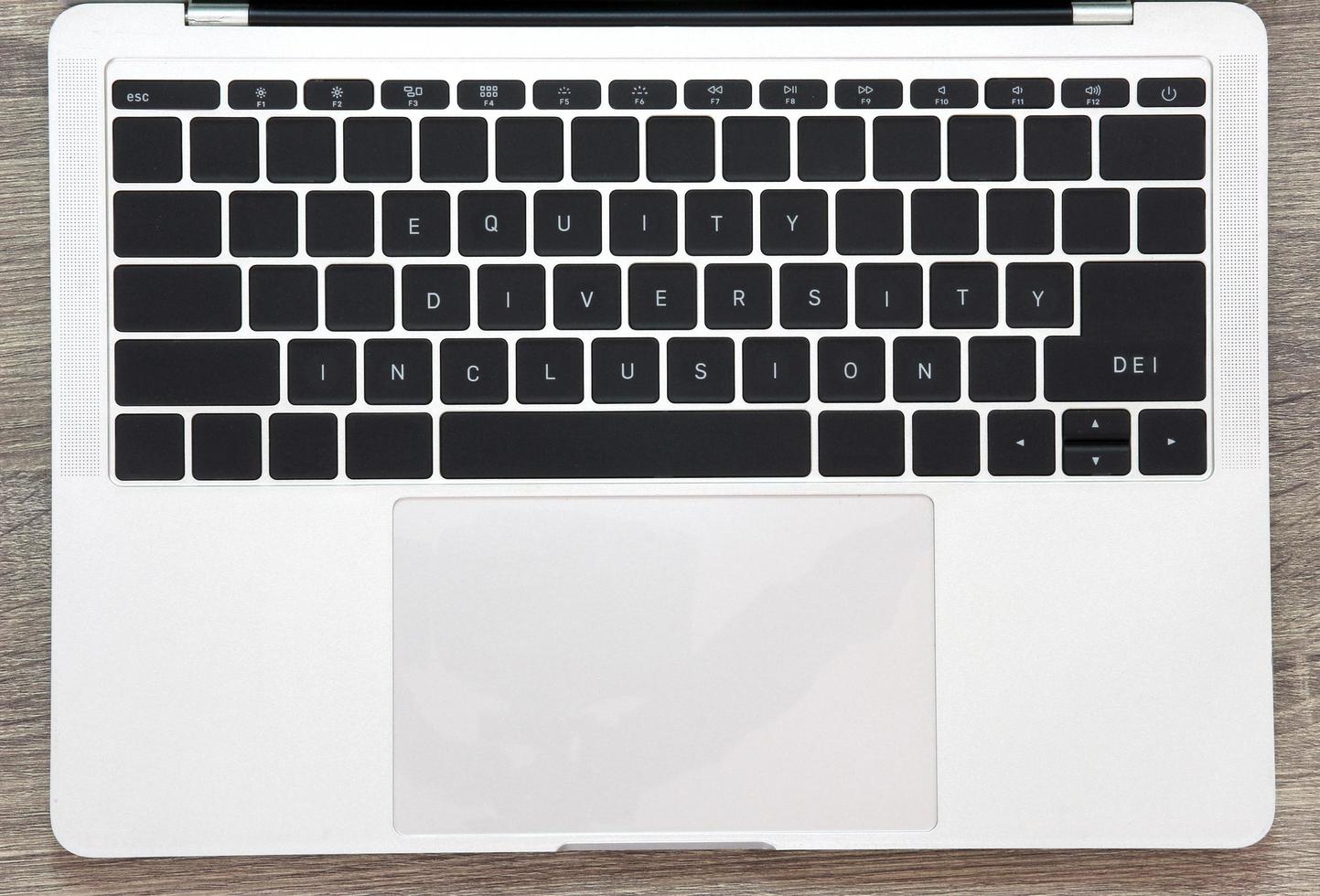 Keyboard with words diversity, equity, inclusion on table concept DEI photo