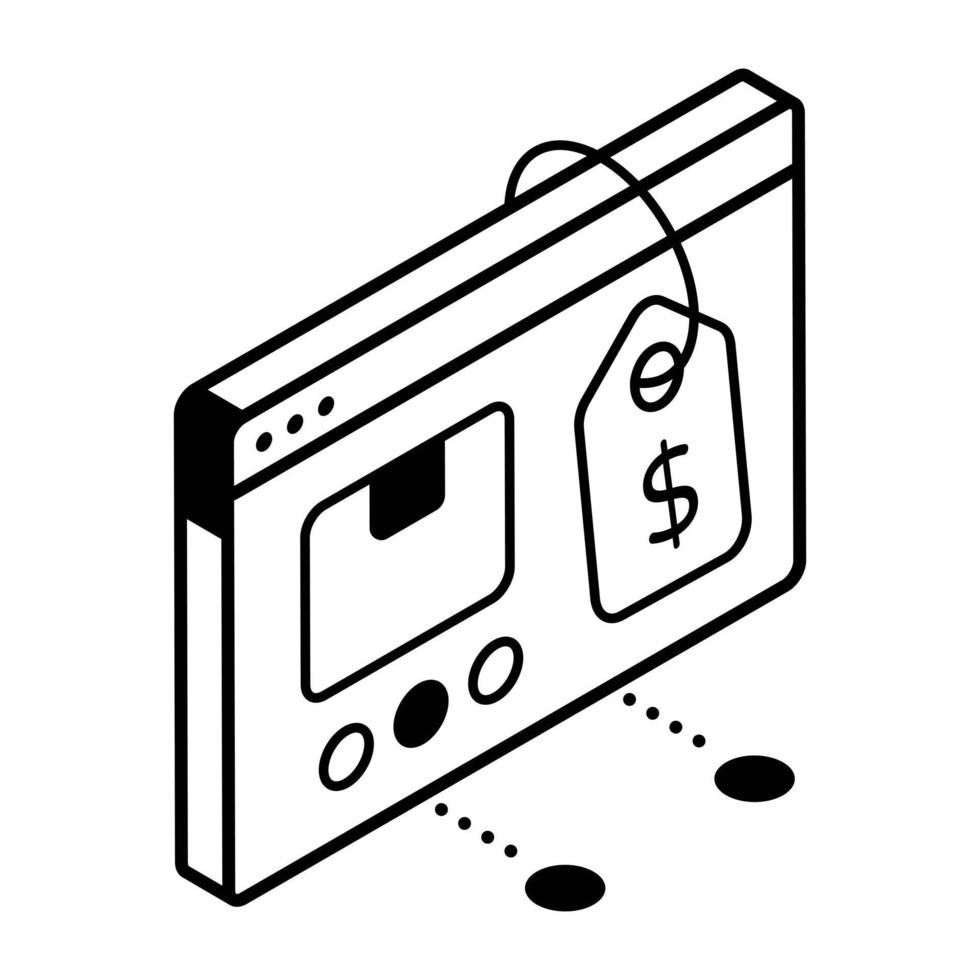 A handcrafted isometric icon of product price vector