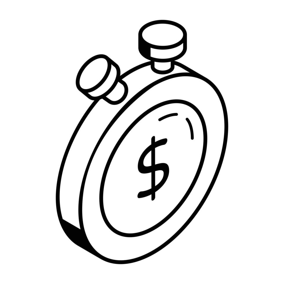 Clock and dollar, concept of time is money isometric icon vector