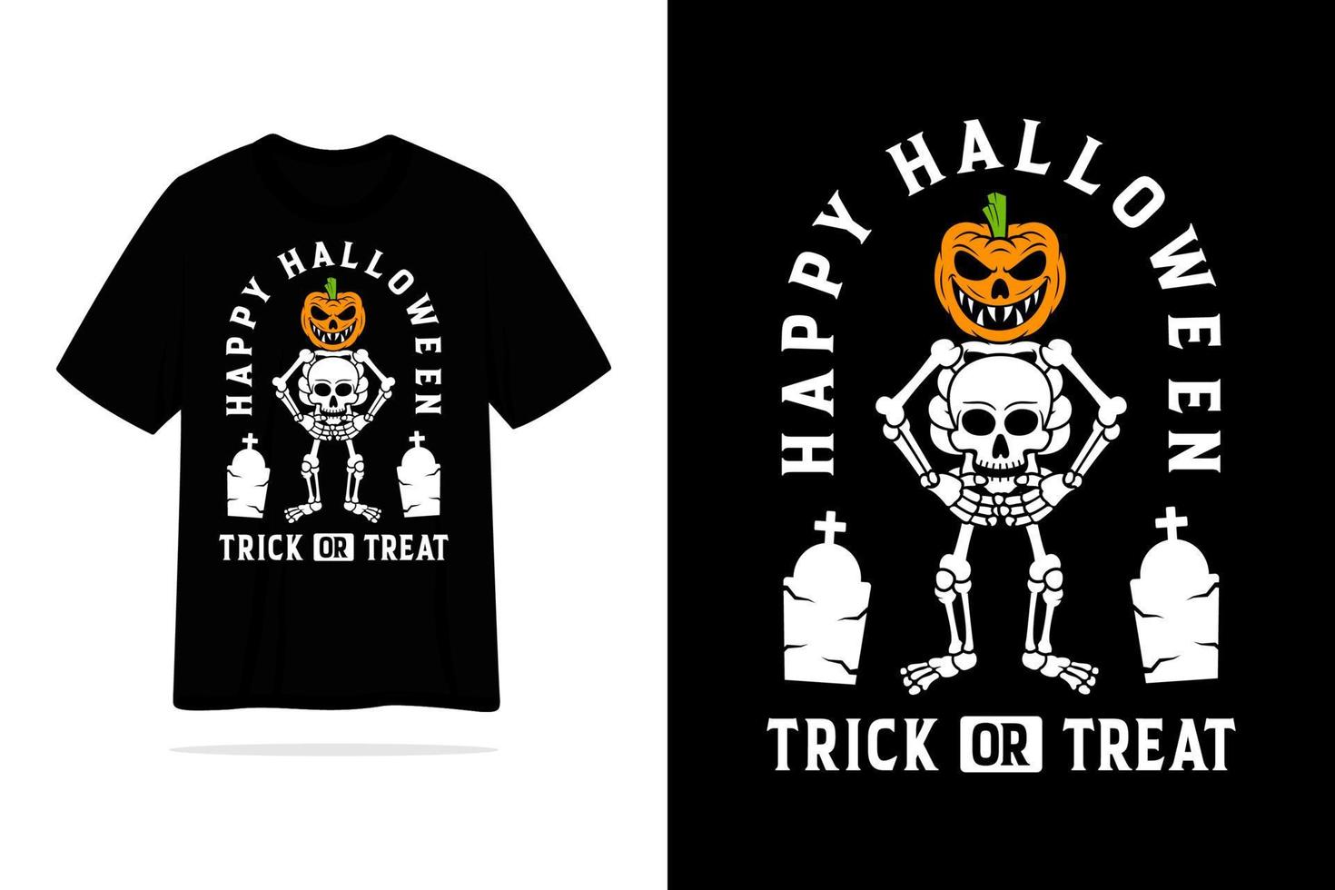 Halloween skeleton trick or treat tshirt design illustration vector