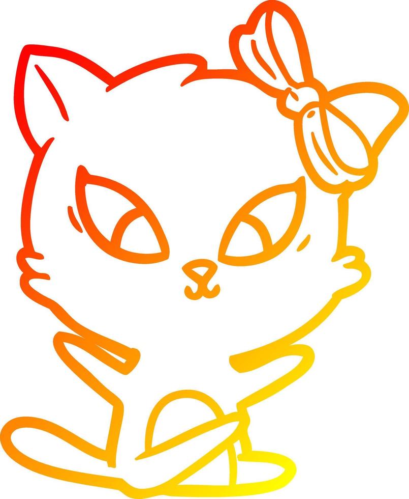 gato de dibujos animados de dibujo de línea de gradiente cálido vector