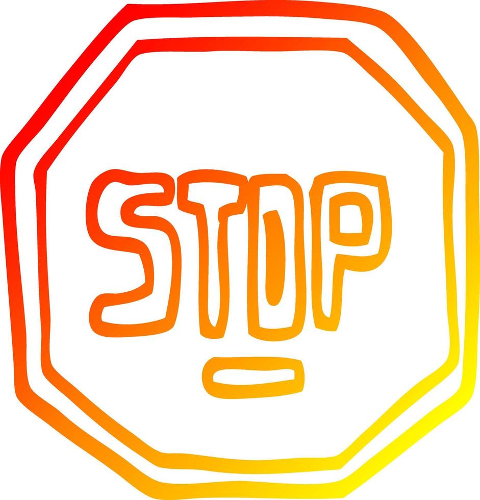 warm gradient line drawing cartoon stop sign vector