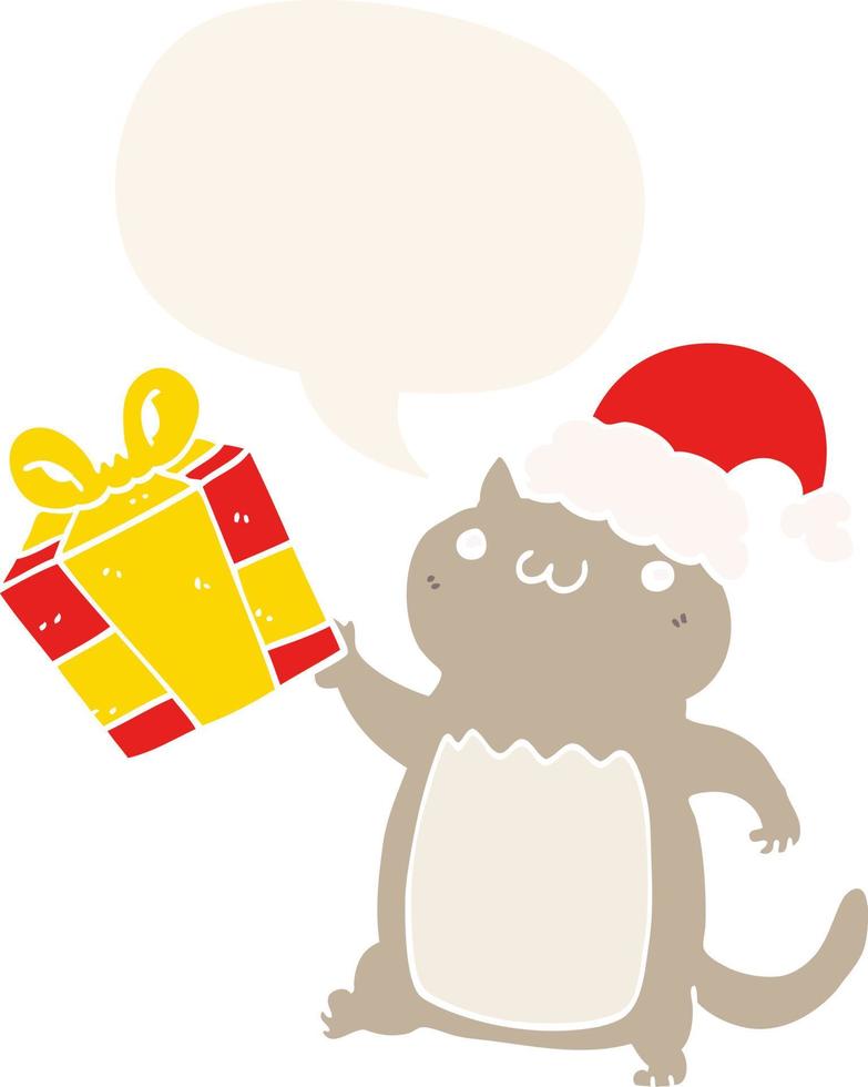 cute cartoon christmas cat and speech bubble in retro style vector