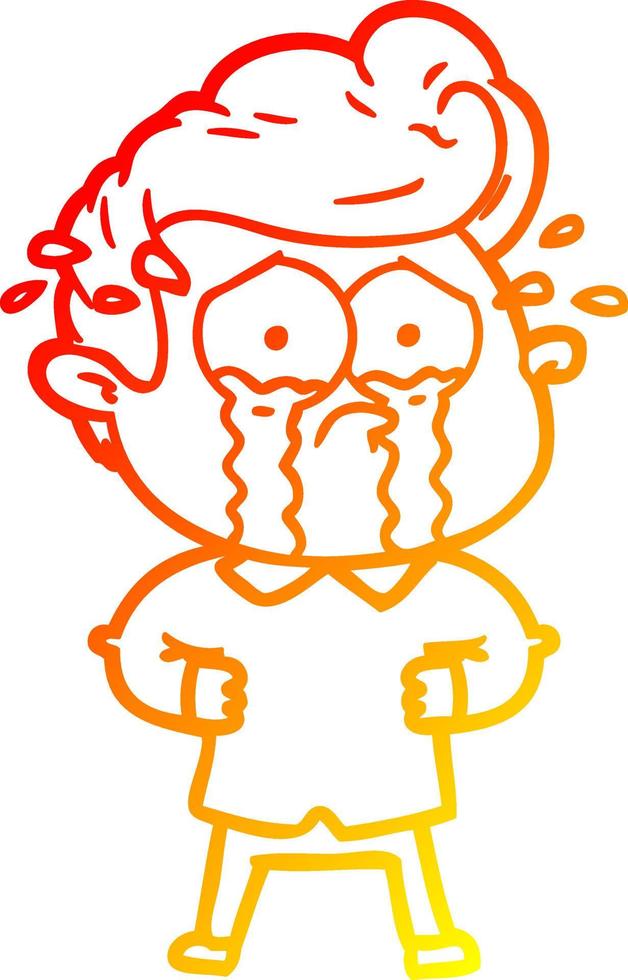 warm gradient line drawing cartoon crying man with hands on hips vector