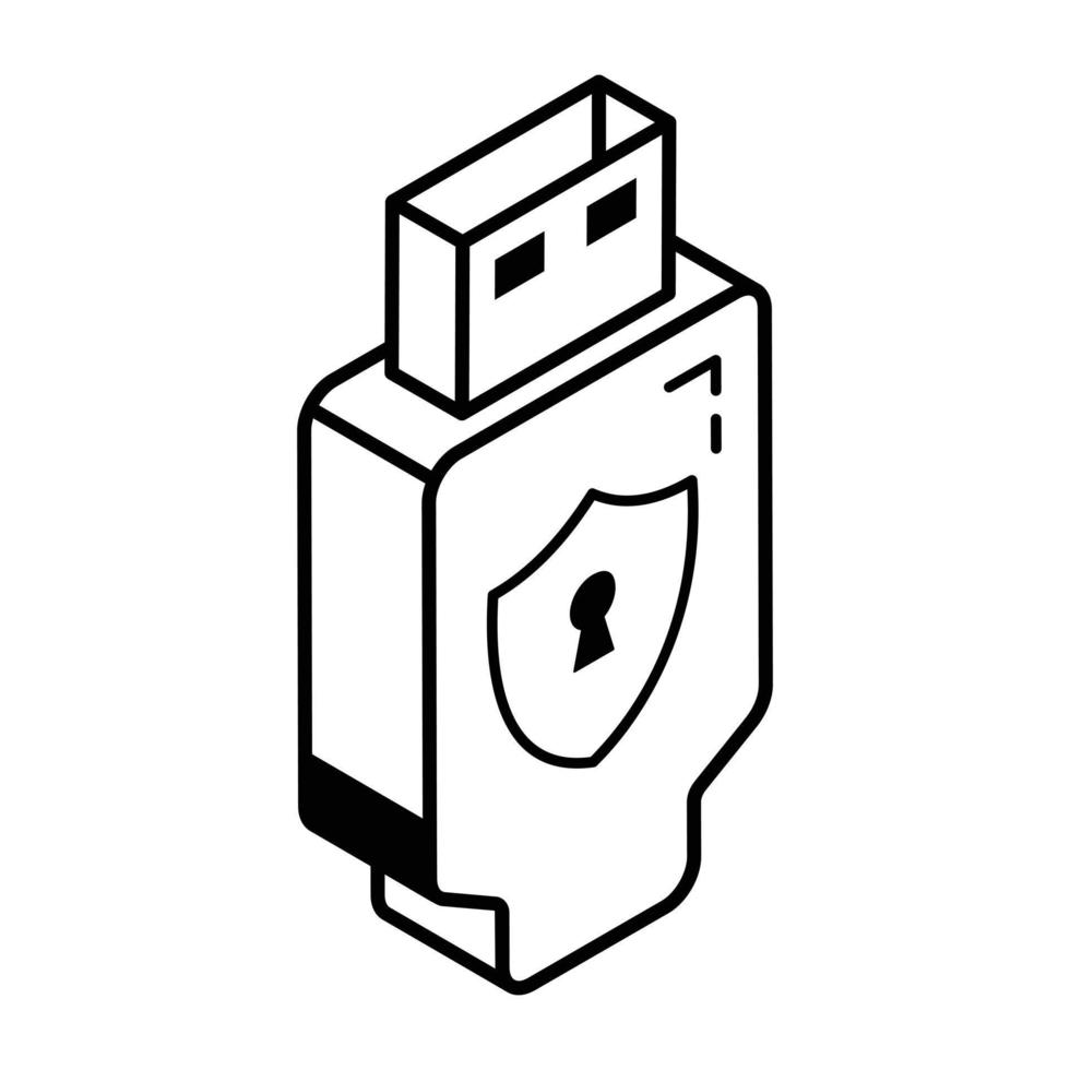 A USB protection isometric line icon vector