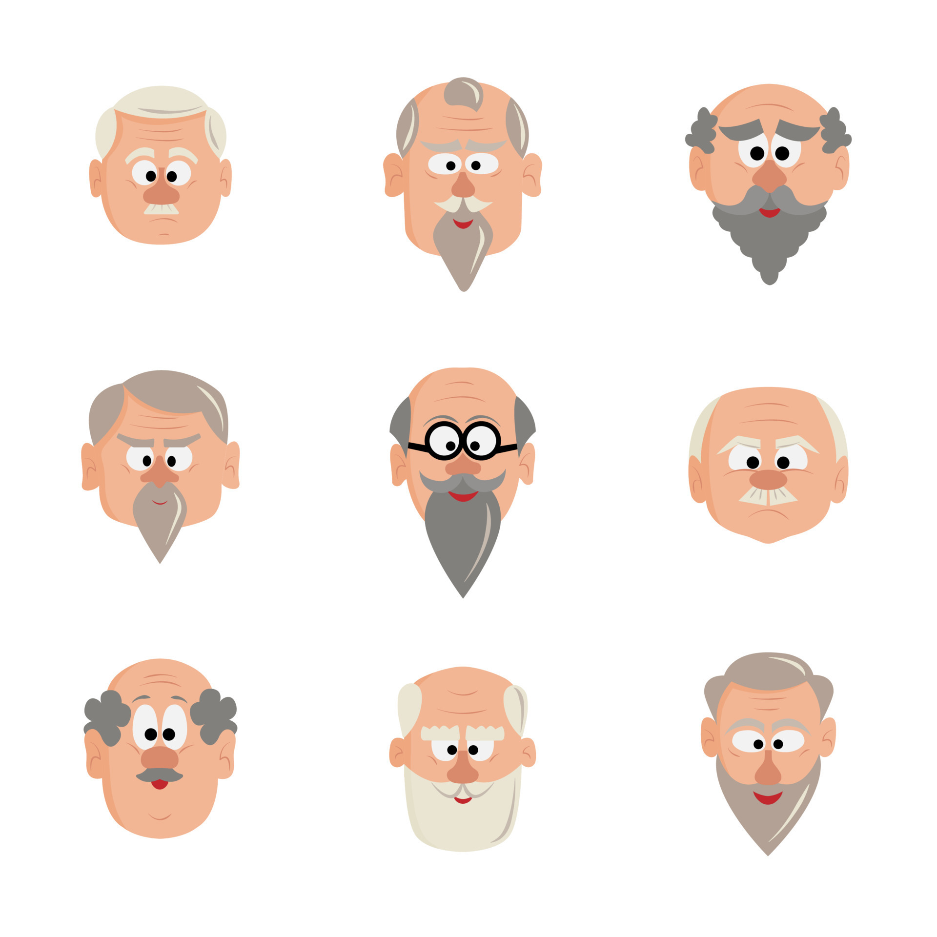 Set with the face of a grandfather or an old man. Vector icon, cartoon  avatar on white background. 10655891 Vector Art at Vecteezy
