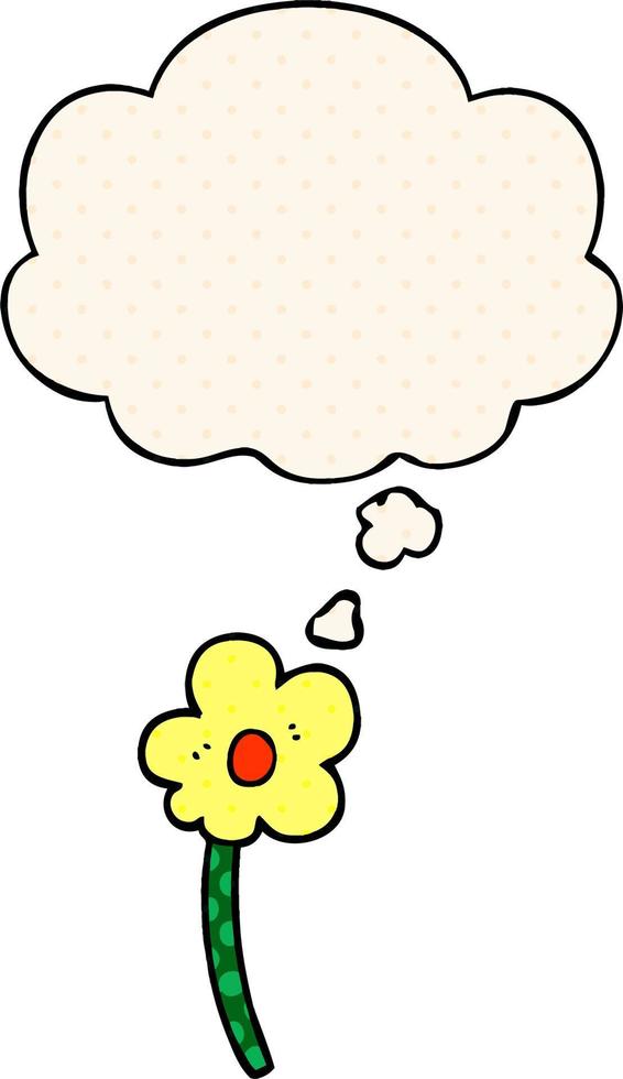 cartoon flower and thought bubble in comic book style vector