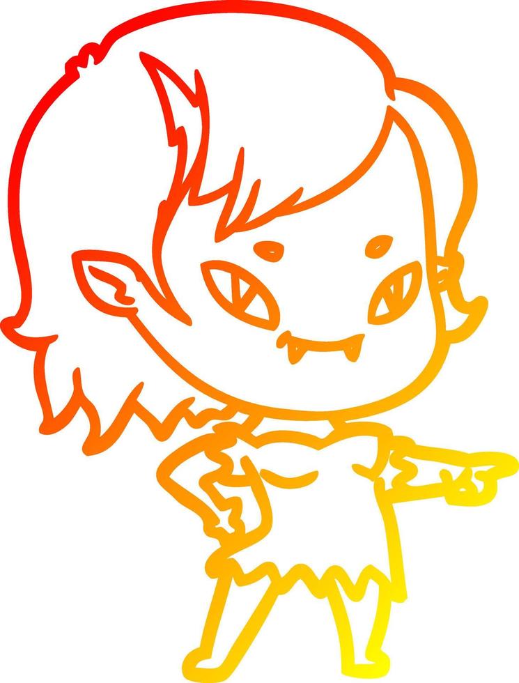 warm gradient line drawing cartoon friendly vampire girl pointing vector