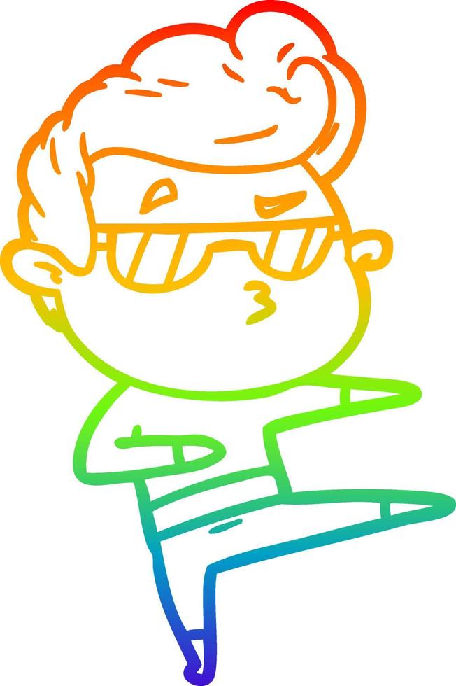 rainbow gradient line drawing cartoon cool guy vector