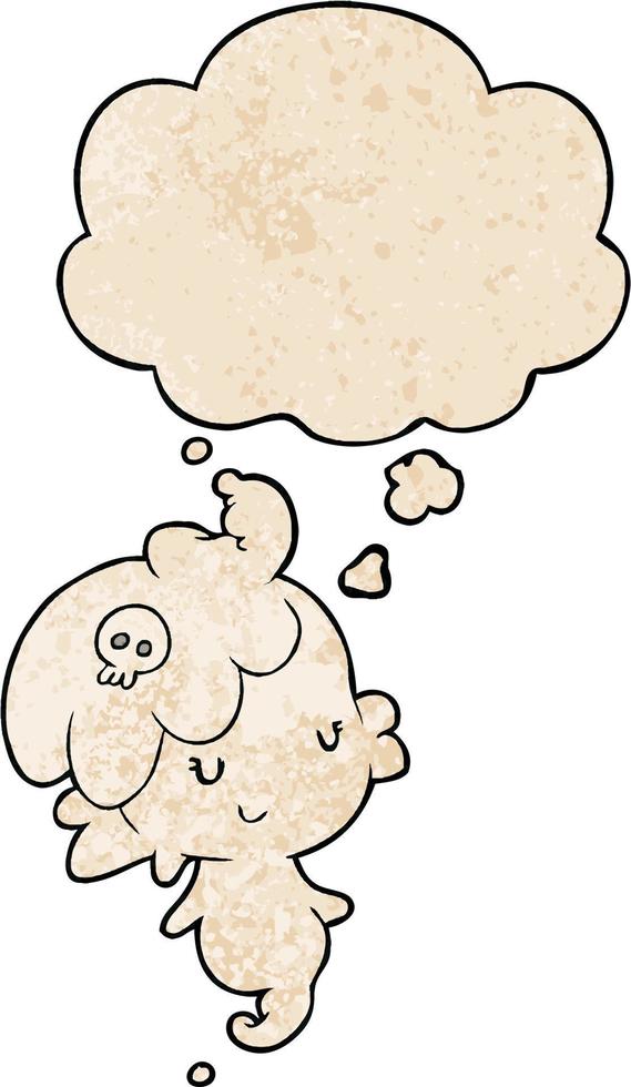 cartoon ghost and thought bubble in grunge texture pattern style vector