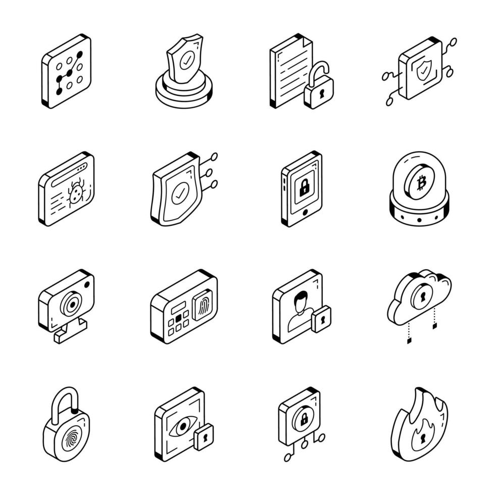 Modern Cyber Security Isometric Icons vector