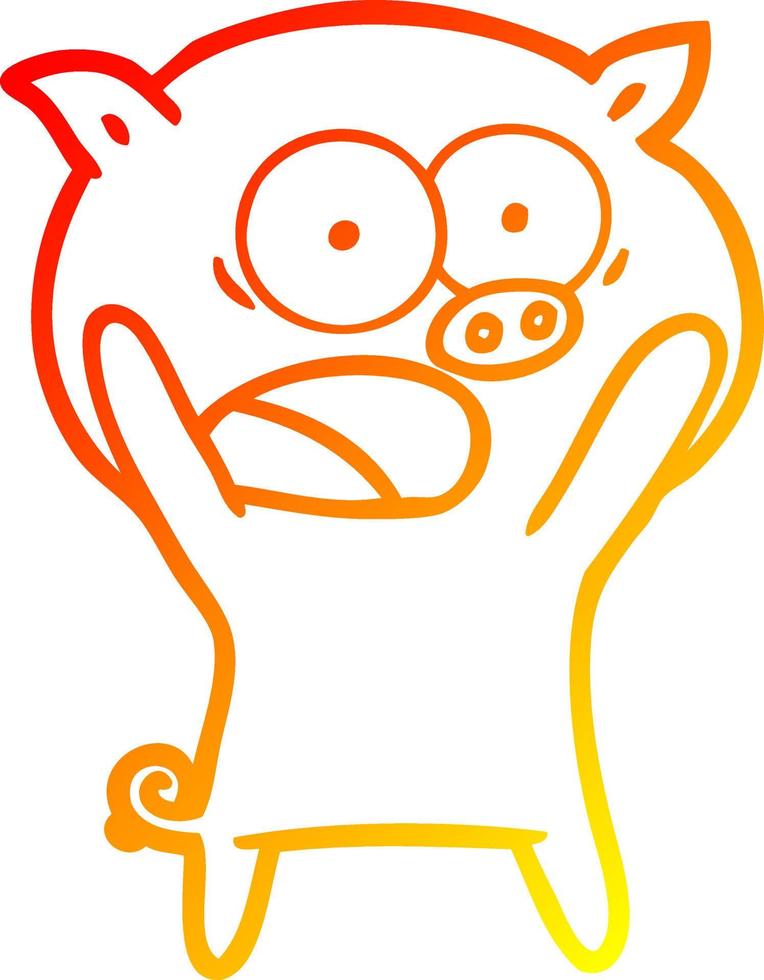 warm gradient line drawing cartoon pig shouting vector